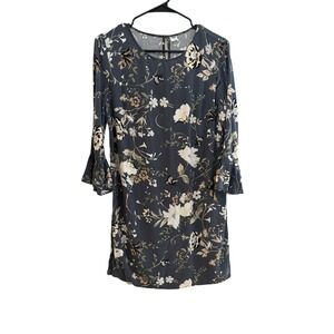 Old Navy Women's Dress Small Blue Floral Bird Print Rayon Bell Sleeve Shift Boho